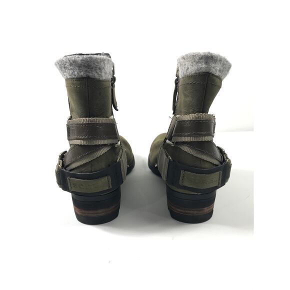 Sorel Lolla Bootie Green Suede Leather Ankle Boots Side Zip Buckle Women's 7 - Picture 3 of 7